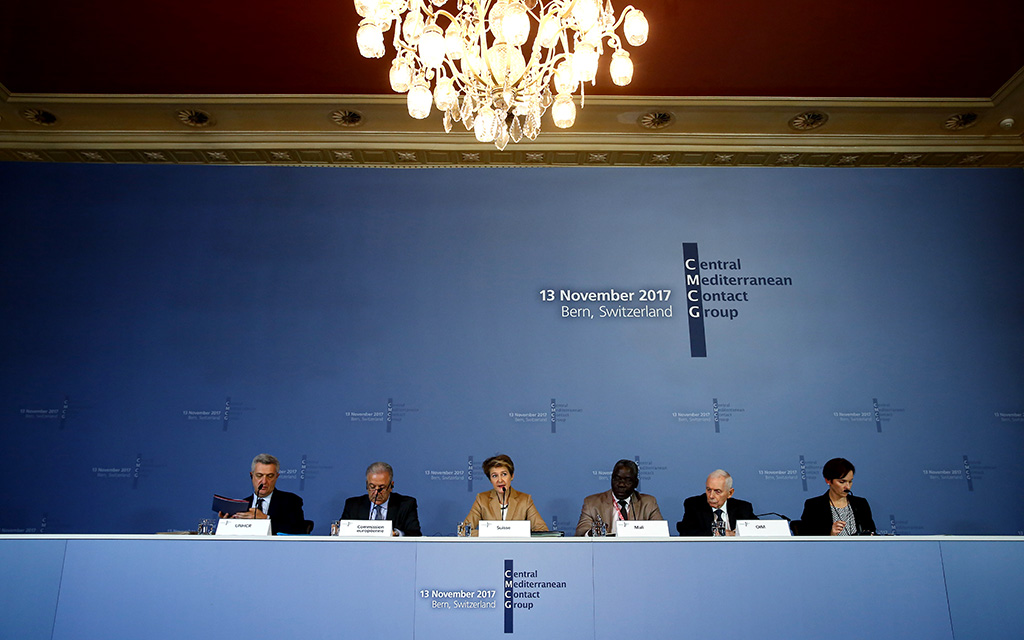 Press Conference : Filippo Grandi, United Nations High Commissioner for Refugees, Dimitris Avramopoulos, European Commissioner for Migration, Home Affairs and Citizenship, Swiss Federal Councillor Simonetta Sommaruga, Abdramane Sylla, Minister for Malians Abroad and African Integration, William Lacy Swing, Director General of the International Organization for Migration, Agnès Schenker, Head of Communication FDJP