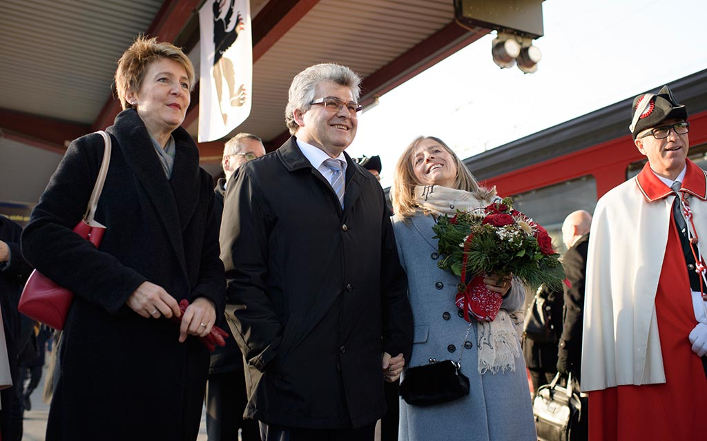 La consigliera federale Simonetta Sommaruga in occasione della festa per l'elezione del presidente del Consiglio degli Stati Ivo Bischofberger, 30.11.2016