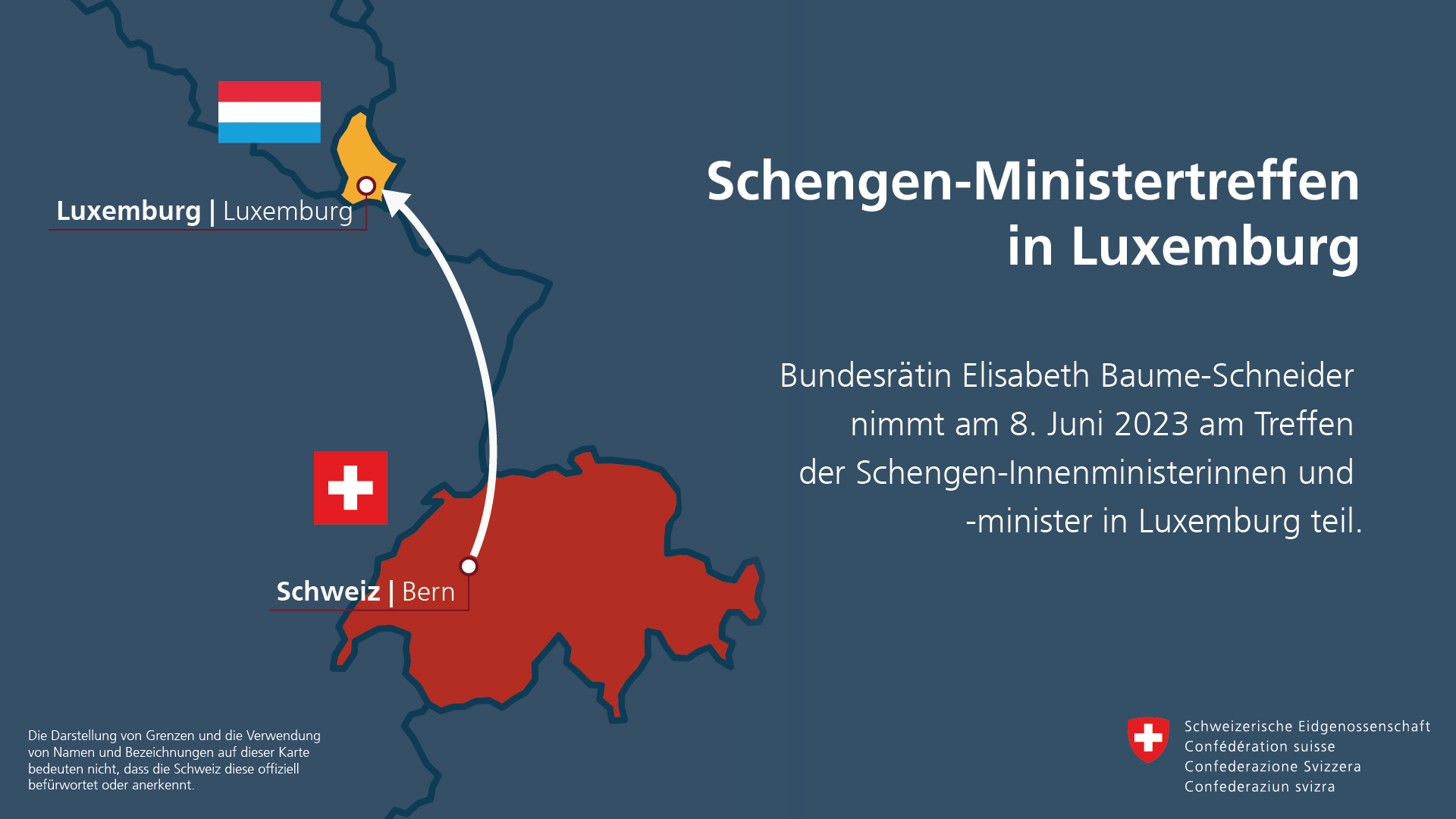 Landkarte, auf der die Schweiz und Luxemburg eingezeichnet sind