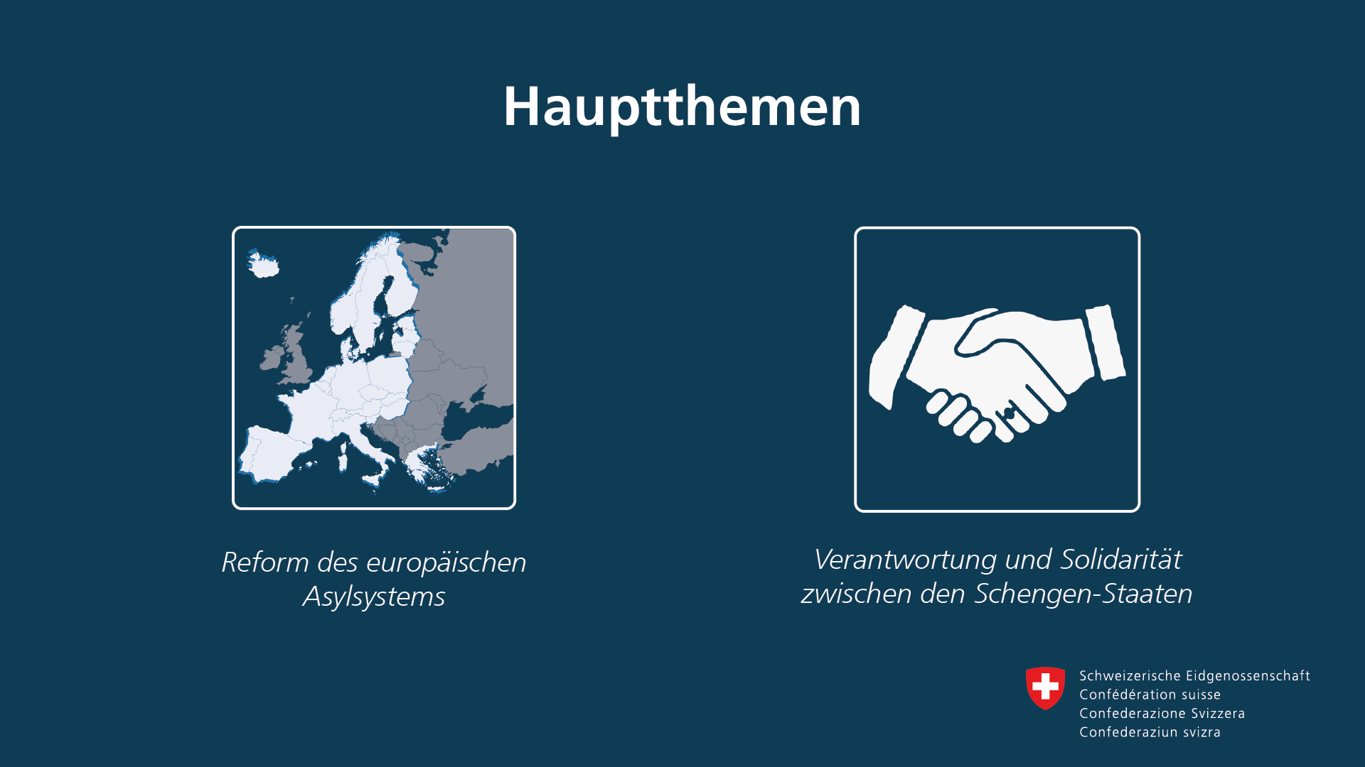 Hauptthemen: Reform des europäischen Asylsystems; Verantwortung und Solidarität zwischen den Schengen-Staaten