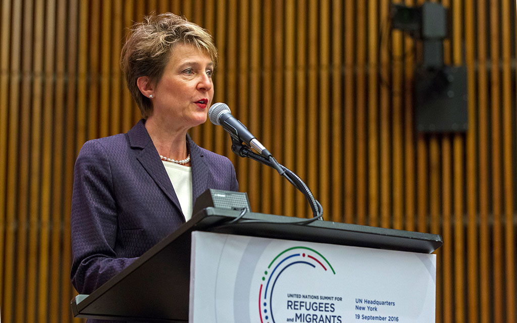 Federal Councillor Simonetta Sommaruga speaks at the plenary meeting of the UN Summit for Refugees and Migrants